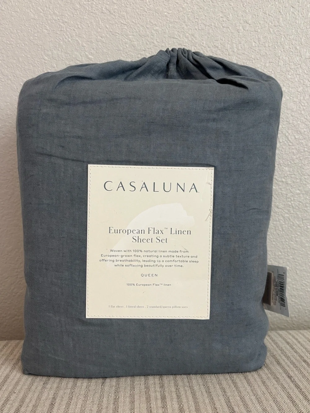 NWT Queen 100% Linen Sheet Set Mineral Blue - Casaluna